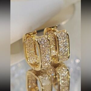 Glamorous Cubic Zirconia Hoop Earrings For Women Gold color